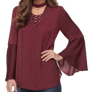 5/$25 Jennifer Lopez Lace-Up Choker Blouse